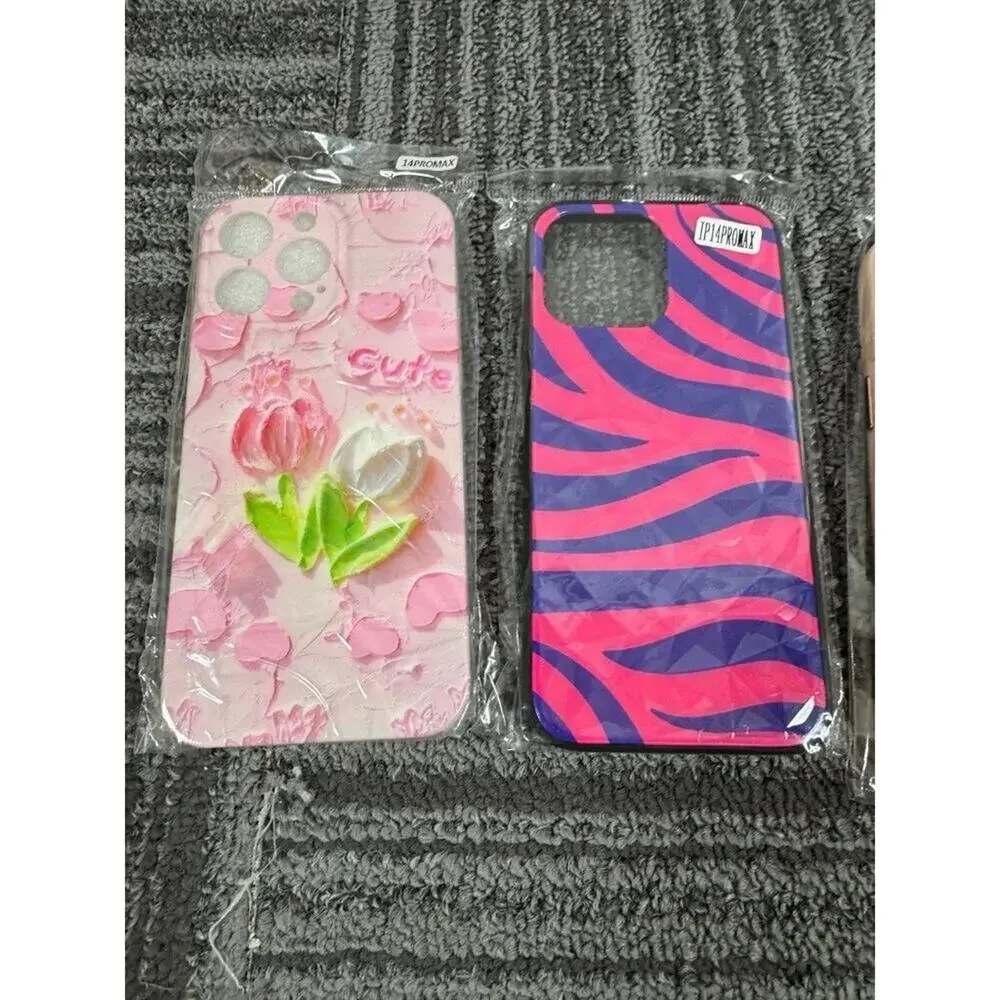 Lot of 4 Echo Miss iPhone 14 Pro Max cases girly pink with accessories